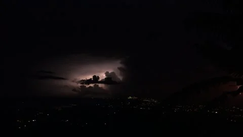 Sunset panning into a lightning storm Vídeo Stock 249399978