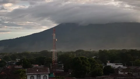 Sunset Panning View of Mombacho Volcano Overlooking Granada in Nicaragua Stock Footage 314194369