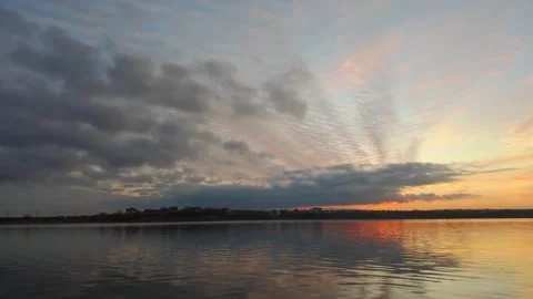 Sunset panorama over a serene evening lake Stock Footage 305252847