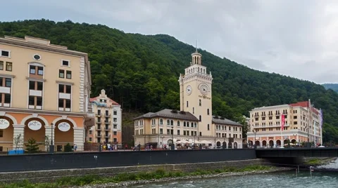 Sunset. Panorama. Rosa Khutor, Time Lapse. Sochi, Russia. 1280x720 Stock Footage 54382191