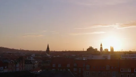 Sunset panorama view of city in Denmark Stock Footage 212338392