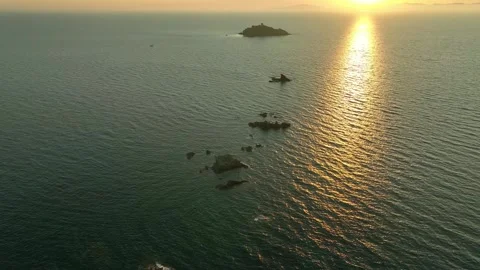 Sunset, panoramic aerial view of Island in Punta Ala, Grosseto, Tuscany, Italy. Stock Footage 278237182