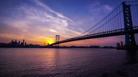 At sunset,the panoramic view of Benjamin Franklin Bridge, philadelphia,USA Stockbeeldmateriaal 63180551