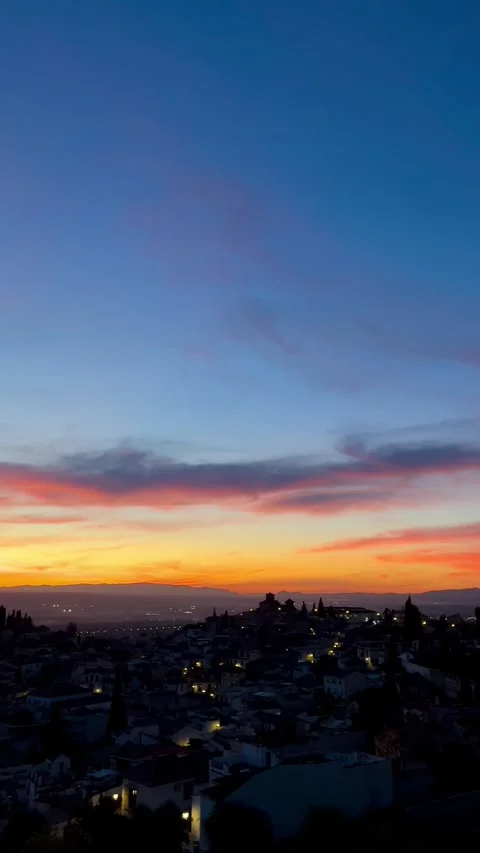 Sunset panoramic view over Granada Stock Footage 344410534