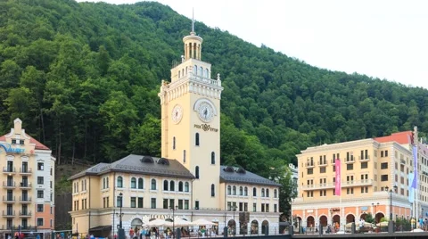 Sunset. Panorana. Rosa Khutor, Time Lapse. Sochi, Russia. 1280x720 스톡 동영상 53101184