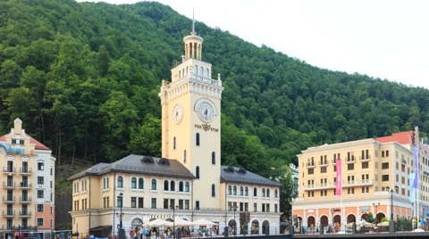 Sunset. Panorana. Rosa Khutor, Time Lapse. Sochi, Russia. 4K Stock Footage 53102020