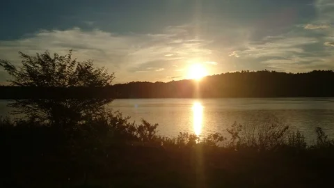 Sunset on the Parana river flowing between Argentina and Paraguay. Video stock 87723451
