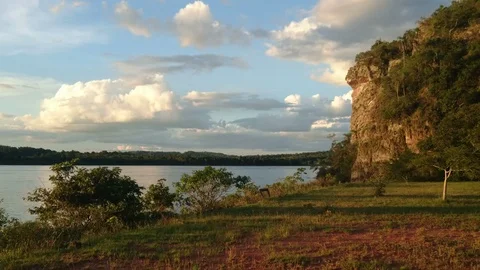 Sunset on the Parana river flowing between Argentina and Paraguay. Stock Footage 87723453