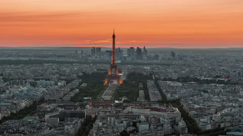 Sunset paris eiffel tower champ de mars panorama 4k time lapse france Stock Footage 56736607