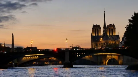 Sunset in Paris, view from the river Stock Footage 90772457