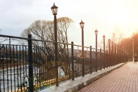 Sunset Park lights lamp Stock Photos