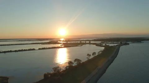 Sunset in the park of the Po River Delta Stock Footage 135085571