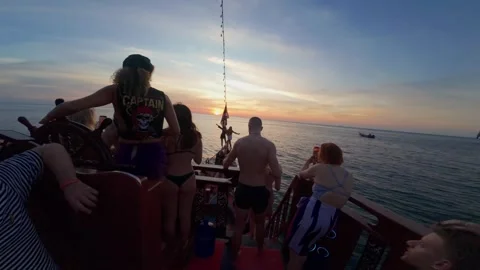 Sunset Party on Boat at Phi Phi Island, Thailand 動画素材 327454803