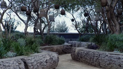 Sunset Path with Lanterns Stock Footage 128024605