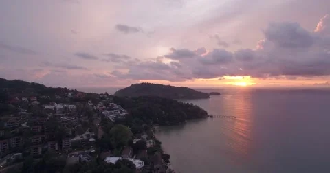 Sunset at Patong Looking Towards Tri Tra Beach in Phuket Aerial Shot Stock Footage 65966361