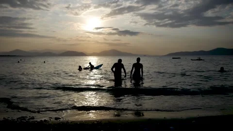 Sunset on a pebble beach in Pefki, Greece. Stock Footage 265173814