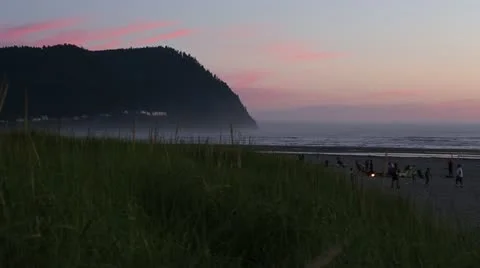 Sunset With People On Beach In Seaside Oregon HD Stock Footage 18186541
