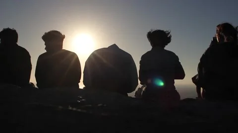 Sunset, people silhouettes and wind Cape Saint Vincent Stock Footage 41290988