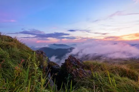Sunset on Phu Chi Fa Forest Park, Thailand Stock Photos