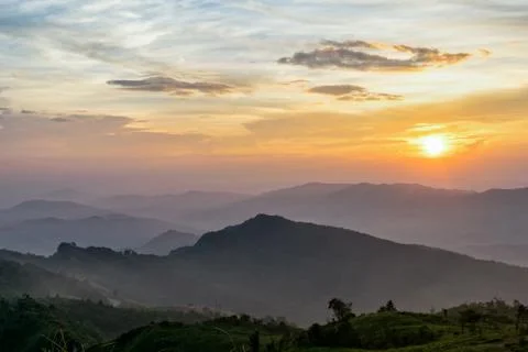 Sunset on Phu Chi Fa Forest Park Stock Photos