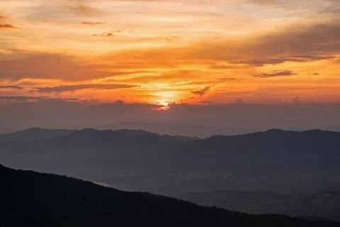 Sunset on Phu Chi Fa Forest Park Stock Photos