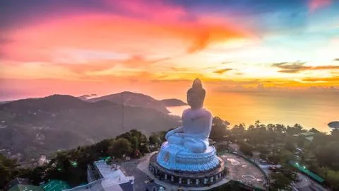  sunset at Phuket's big Buddha Stock Photos
