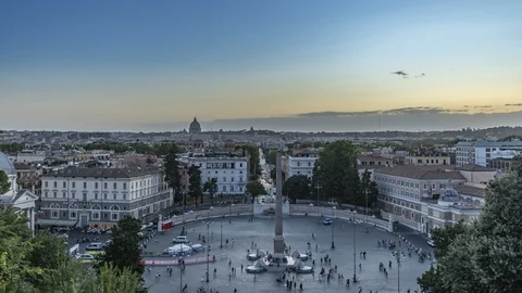 Sunset on Piazza De Popolo in Rome Stock Footage 126327720