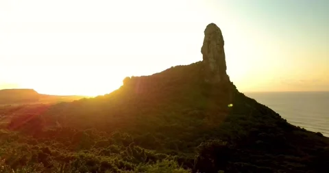 Sunset in Pico do Morro and Dois Irmos Island in Fernando de Noronha, Brazil. Stock Footage 130651140