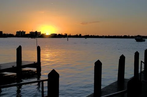 Sunset Pier Bay Stock Photos