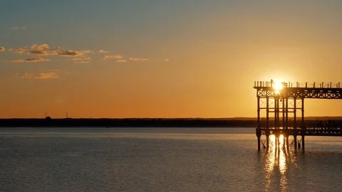 Sunset at the pier. Evening Stock Footage 86890542