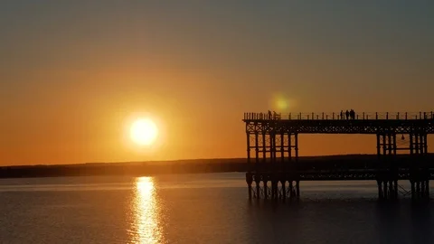 Sunset at the pier. Evening Stock Footage 86890555