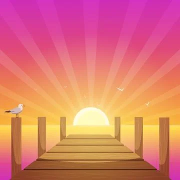 Sunset At Pier Stock Illustration