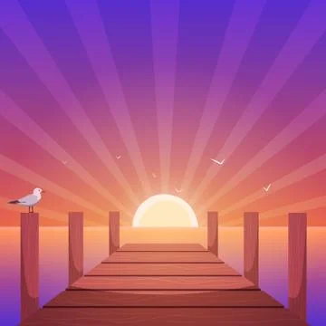 Sunset At Pier Stock Illustration
