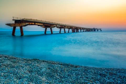 Sunset on pier Stock Photos
