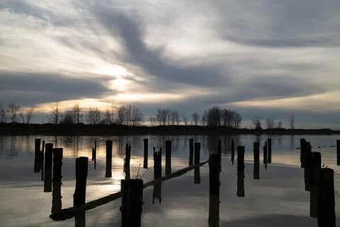 Sunset by the pier 스톡 사진