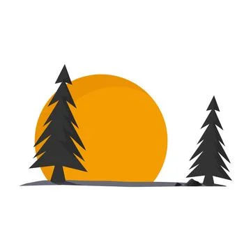 Sunset at pine forest vector Stock Illustration