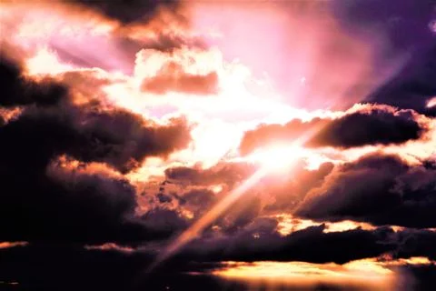 Sunset with pink clouds Stock Photos