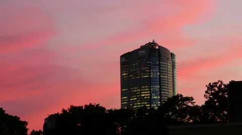 Sunset pink cloudscape over the buildings of Tokyo. Video stock 61843273