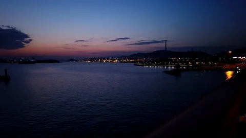 Sunset Piraeus Port Hyperlapse aboard a ship Video stock 129918078