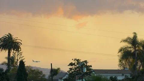 Sunset with plane crossing frame. Stock Footage 89950896