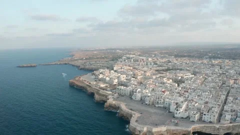 Sunset At Polignano a Mare Aerial 4k Drone Stock Footage 256805902