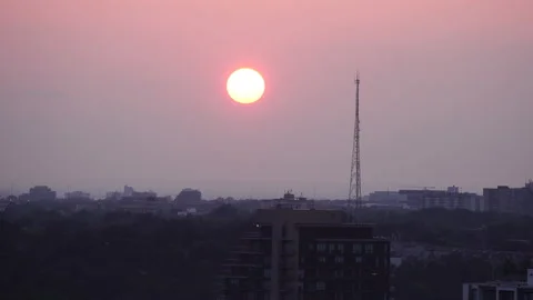 Sunset in Polluted City Sky Stock Footage 231623536