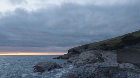 Sunset at Polurrian Bay, Cornwall, England. Stock Footage 128163171