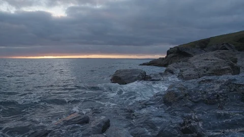 Sunset at Polurrian Bay, Cornwall, England. Stock Footage 128168550