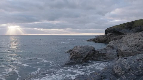 Sunset at Polurrian Bay, Cornwall, England. Stock Footage 128174973