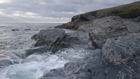 Sunset at Polurrian Bay, Cornwall, England. Stock Footage 128181897