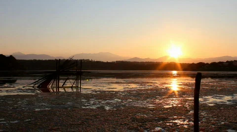 Sunset on pond Stock Footage 841159