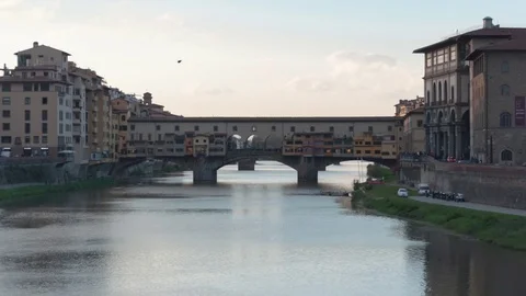 Sunset on Ponte Vecchio, the Old Bridge, Time-Lapse Ungraded Stock Footage