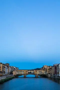Sunset on Ponte Vecchio - Old Bridge - in Florence, Italy. Amazing blue light Stock Photos