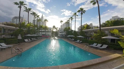 Sunset Pool Party at Surfcomber Hotel Miami Beach | 4K FPV Drone Footage Stock Footage 306028263